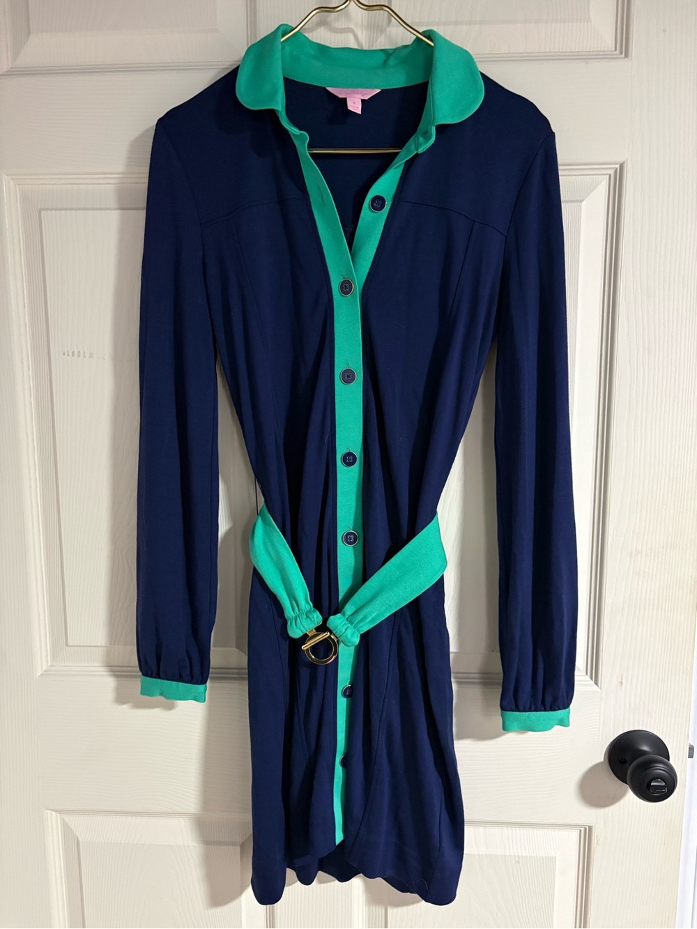 Lilly Pulitzer Navy and Teal Contrast Button-Front Women’s Dress